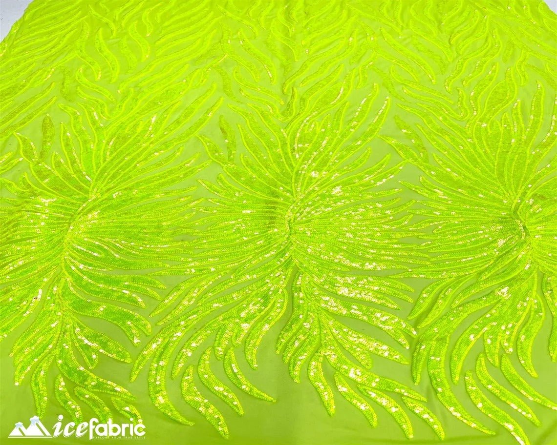 Feather Design Embroidery Stretch Sequin Fabric | 4 Way StretchICE FABRICSICE FABRICSNeon GreenFeather Design Embroidery Stretch Sequin Fabric | 4 Way Stretch ICE FABRICS Neon Green