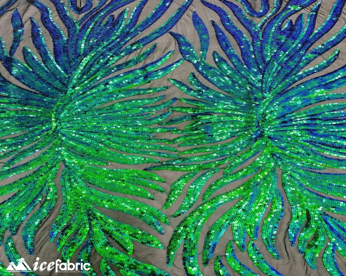 Feather Design Embroidery Stretch Sequin Fabric | 4 Way StretchICE FABRICSICE FABRICSGreenFeather Design Embroidery Stretch Sequin Fabric | 4 Way Stretch ICE FABRICS Green