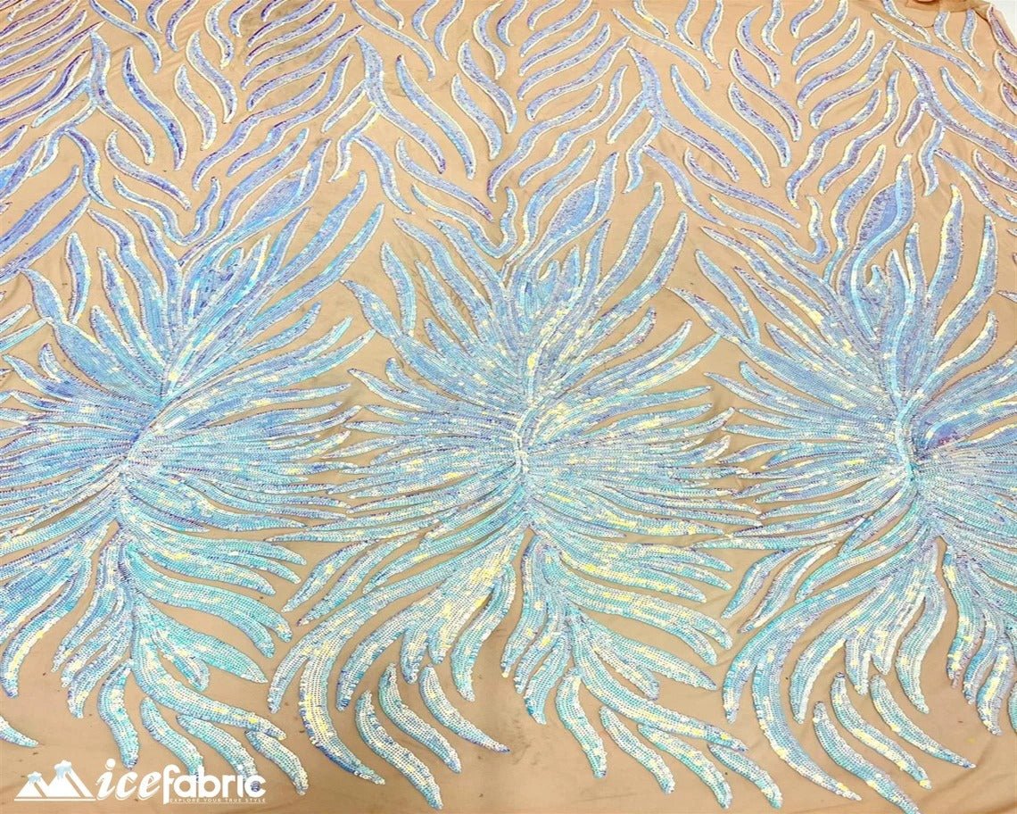 Feather Design Embroidery Stretch Sequin Fabric | 4 Way StretchICE FABRICSICE FABRICSBaby BlueFeather Design Embroidery Stretch Sequin Fabric | 4 Way Stretch ICE FABRICS Baby Blue