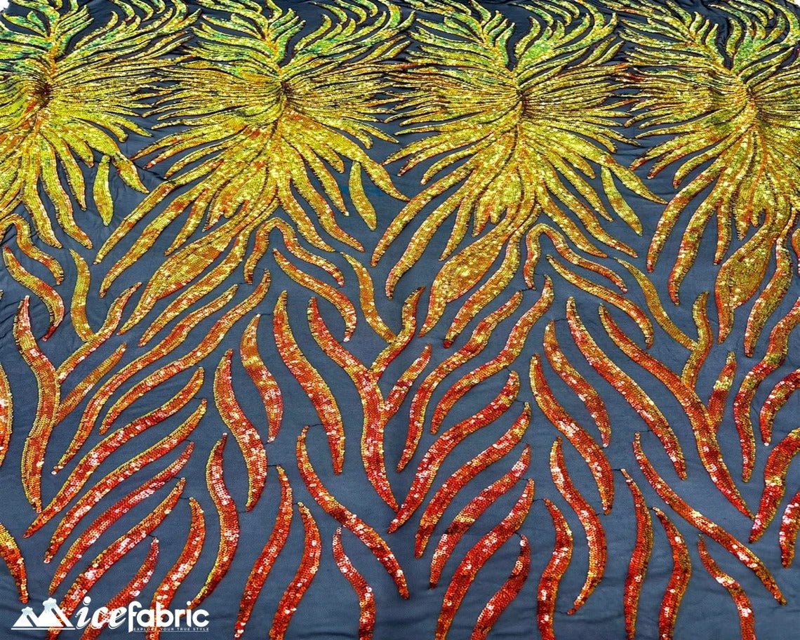 Feather Design Embroidery Stretch Sequin Fabric | 4 Way StretchICE FABRICSICE FABRICSOrangeFeather Design Embroidery Stretch Sequin Fabric | 4 Way Stretch ICE FABRICS Orange