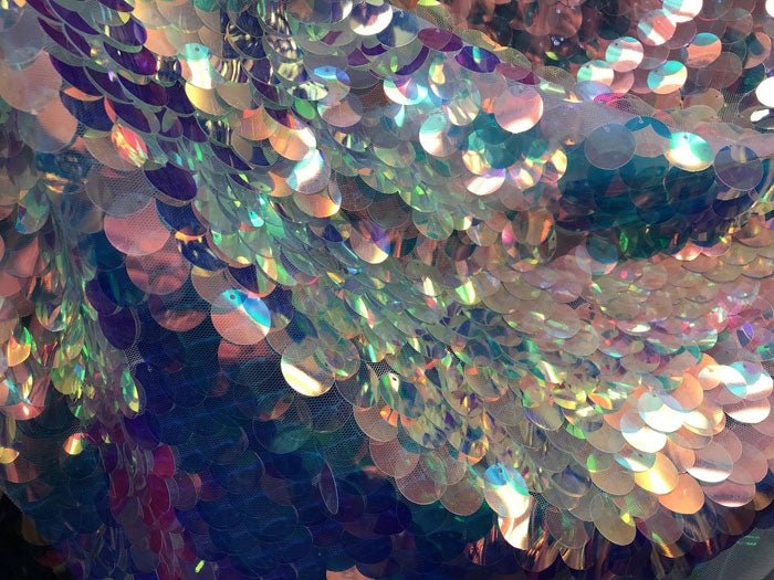 Fish Scale Circle Mermaid Fabric Sequin Iridescent FabricICEFABRICICE FABRICSClear PinkFish Scale Circle Mermaid Fabric Sequin Iridescent Fabric ICEFABRIC Clear Pink