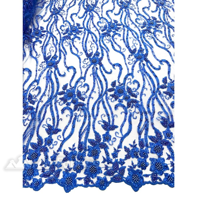 Floral Beaded Lace Fabric By The Yard Embroidered FabricICE FABRICSICE FABRICSRoyal BlueBy The Yard (49" Wide)Floral Beaded Lace Fabric By The Yard Embroidered Fabric ICE FABRICS Royal Blue