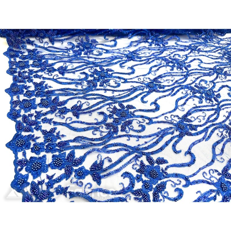 Floral Beaded Lace Fabric By The Yard Embroidered FabricICE FABRICSICE FABRICSRoyal BlueBy The Yard (49" Wide)Floral Beaded Lace Fabric By The Yard Embroidered Fabric ICE FABRICS Royal Blue