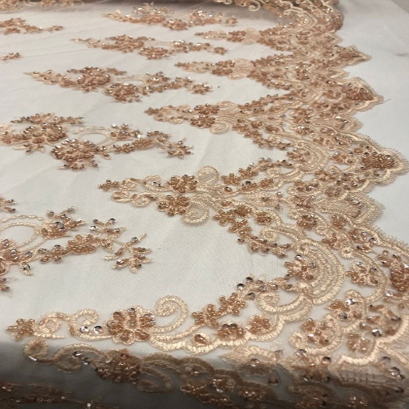 Floral Embroidered Bridal Wedding Beaded Mesh Lace FabricICEFABRICICE FABRICSLavenderFloral Embroidered Bridal Wedding Beaded Mesh Lace Fabric ICEFABRIC Blush