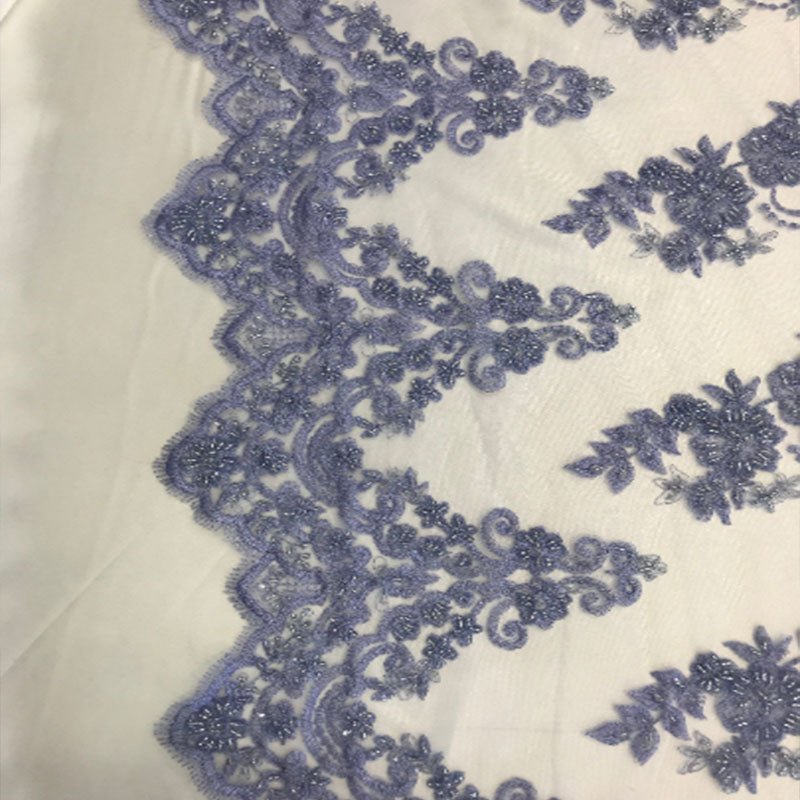 Floral Embroidered Bridal Wedding Beaded Mesh Lace FabricICEFABRICICE FABRICSFuchsiaFloral Embroidered Bridal Wedding Beaded Mesh Lace Fabric ICEFABRIC Lavender