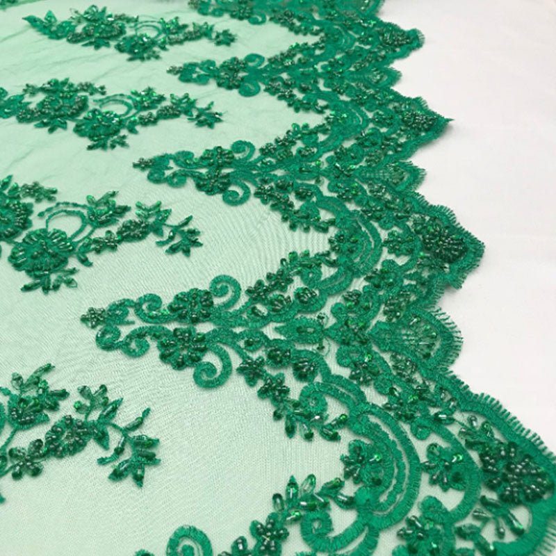 Floral Embroidered Bridal Wedding Beaded Mesh Lace FabricICEFABRICICE FABRICSDusty RoseFloral Embroidered Bridal Wedding Beaded Mesh Lace Fabric ICEFABRIC Teal Green