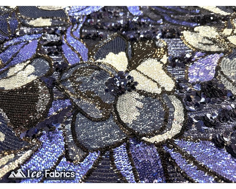 Floral Embroidered Heavy Stretch Sequin Fabric