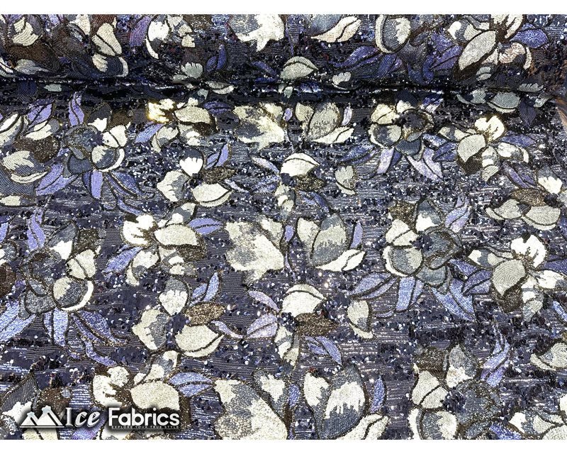 Floral Embroidered Heavy Stretch Sequin Fabric