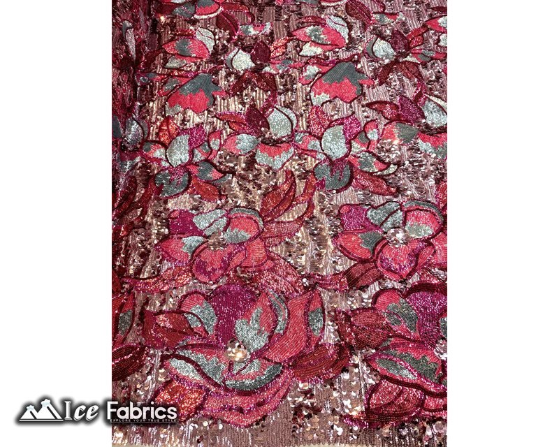 Floral Embroidered Heavy Stretch Sequin FabricICE FABRICSICE FABRICSHot PinkBy The Yard (57" Wide)Floral Embroidered Heavy Stretch Sequin Fabric