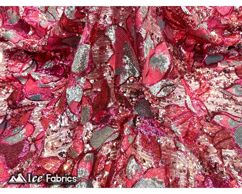 Floral Embroidered Heavy Stretch Sequin FabricICE FABRICSICE FABRICSHot PinkBy The Yard (57" Wide)Floral Embroidered Heavy Stretch Sequin Fabric