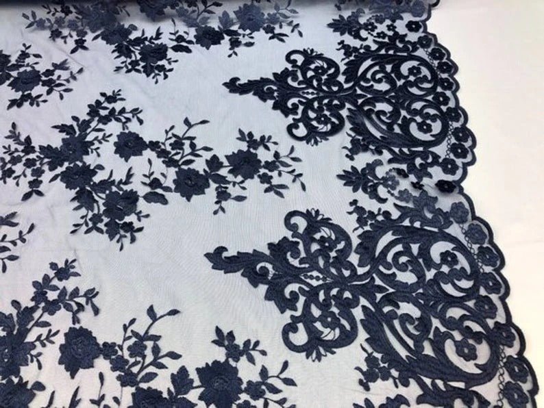 Floral Flower Mesh Lace Wedding Prom Dress Fabric By The YardICEFABRICICE FABRICSBurgundyFloral Flower Mesh Lace Wedding Prom Dress Fabric By The Yard ICEFABRIC Navy Blue
