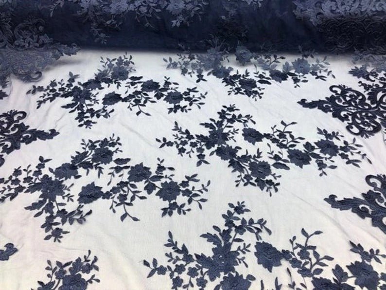 Floral Flower Mesh Lace Wedding Prom Dress Fabric By The YardICEFABRICICE FABRICSBurgundyFloral Flower Mesh Lace Wedding Prom Dress Fabric By The Yard ICEFABRIC Navy Blue