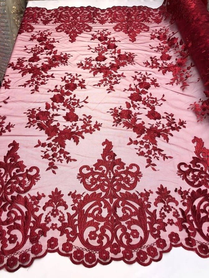 Floral Flower Mesh Lace Wedding Prom Dress Fabric By The YardICEFABRICICE FABRICSBurgundyFloral Flower Mesh Lace Wedding Prom Dress Fabric By The Yard ICEFABRIC Burgundy
