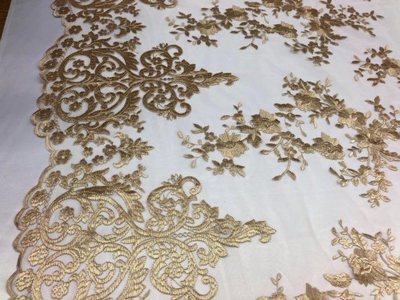 Floral Flower Mesh Lace Wedding Prom Dress Fabric By The YardICEFABRICICE FABRICSTaupeFloral Flower Mesh Lace Wedding Prom Dress Fabric By The Yard ICEFABRIC Gold
