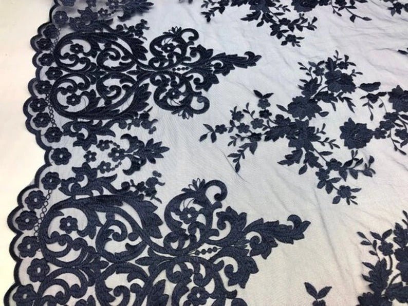 Floral Flower Mesh Lace Wedding Prom Dress Fabric By The YardICEFABRICICE FABRICSBurgundyFloral Flower Mesh Lace Wedding Prom Dress Fabric By The Yard ICEFABRIC Navy Blue