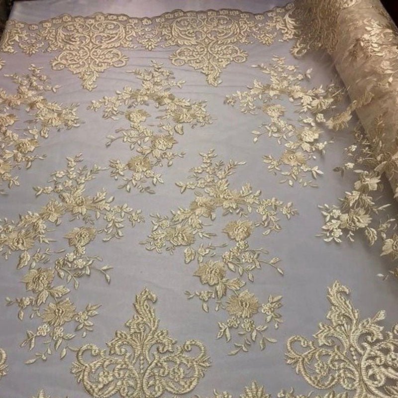 Fabric Sold by The Yard Champagne Gold Lace Hand Beaded 3D outlets Floral Flowers On Mesh Prom Evening Dress Bridal Wedding Gown Fashion Lace