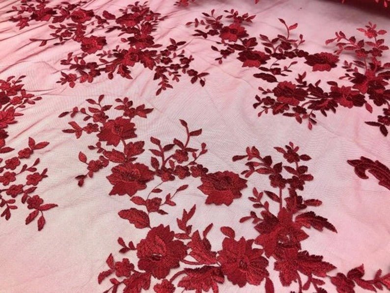 Floral Flower Mesh Lace Wedding Prom Dress Fabric By The YardICEFABRICICE FABRICSBurgundyFloral Flower Mesh Lace Wedding Prom Dress Fabric By The Yard ICEFABRIC Burgundy