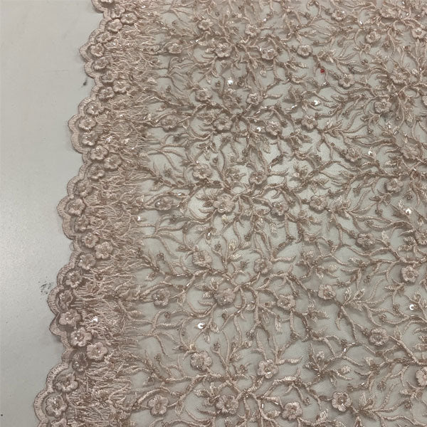 Floral Lace Beaded Fabric With Sequin On A Mesh By The YardICEFABRICICE FABRICSPinkFloral Lace Beaded Fabric With Sequin On A Mesh By The Yard ICEFABRIC Pink