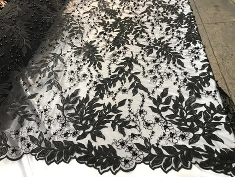 Floral Lace Fabric By the Yard_ Embroidered Beaded FabricICE FABRICSICE FABRICSRedFloral Lace Fabric By the Yard_ Embroidered Beaded Fabric ICE FABRICS Black