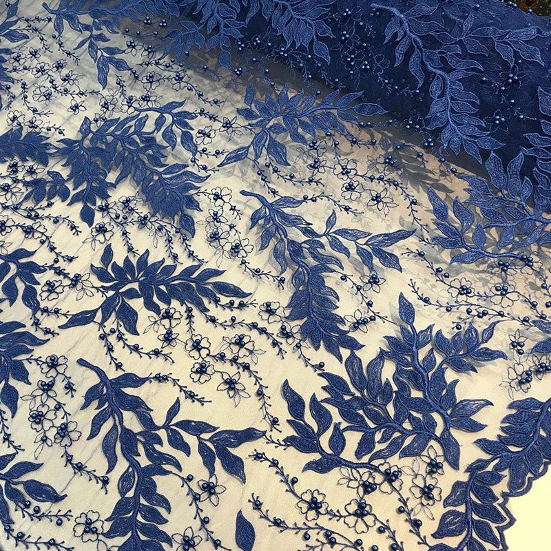 Floral Lace Fabric By the Yard_ Embroidered Beaded FabricICE FABRICSICE FABRICSPeachFloral Lace Fabric By the Yard_ Embroidered Beaded Fabric ICE FABRICS Royal Blue