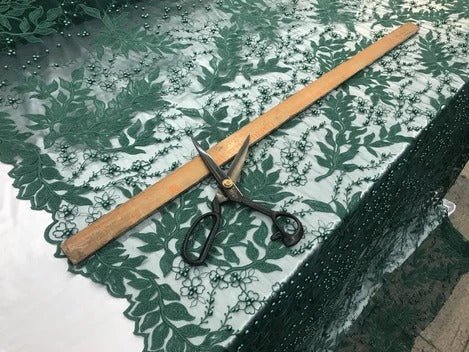 Floral Lace Fabric By the Yard_ Embroidered Beaded FabricICE FABRICSICE FABRICSHunter GreenFloral Lace Fabric By the Yard_ Embroidered Beaded Fabric ICE FABRICS Hunter Green