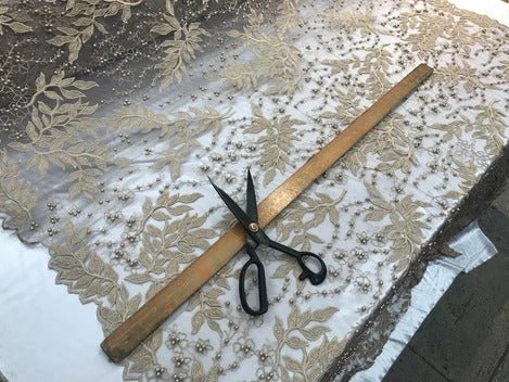 Floral Lace Fabric By the Yard_ Embroidered Beaded FabricICE FABRICSICE FABRICSHunter GreenFloral Lace Fabric By the Yard_ Embroidered Beaded Fabric ICE FABRICS Dark Gold