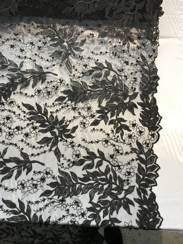 Floral Lace Fabric By the Yard_ Embroidered Beaded FabricICE FABRICSICE FABRICSRedFloral Lace Fabric By the Yard_ Embroidered Beaded Fabric ICE FABRICS Black