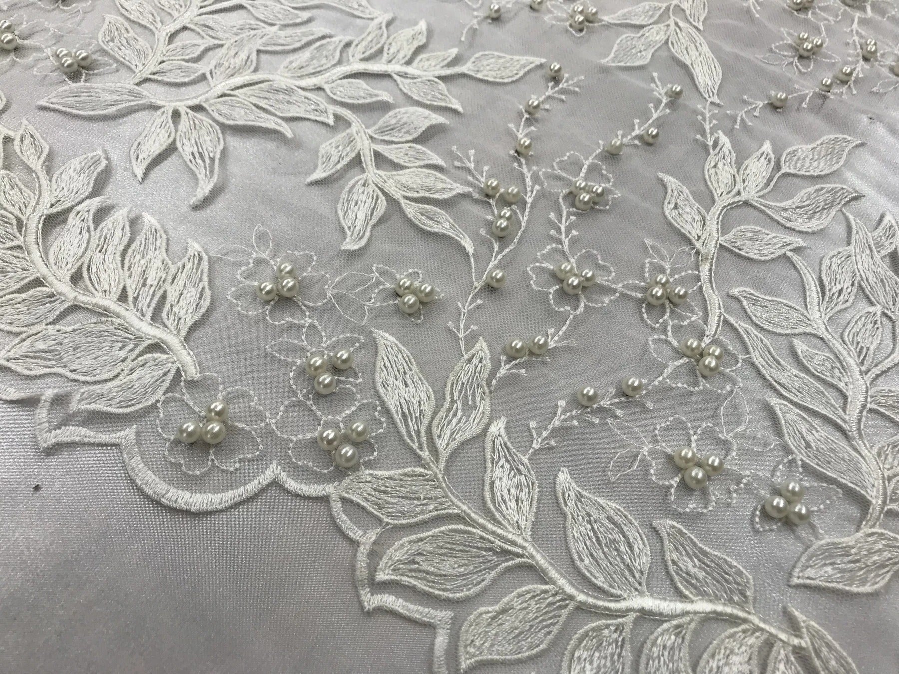 Floral Lace Fabric By the Yard_ Embroidered Beaded FabricICE FABRICSICE FABRICSIvoryFloral Lace Fabric By the Yard_ Embroidered Beaded Fabric ICE FABRICS Ivory