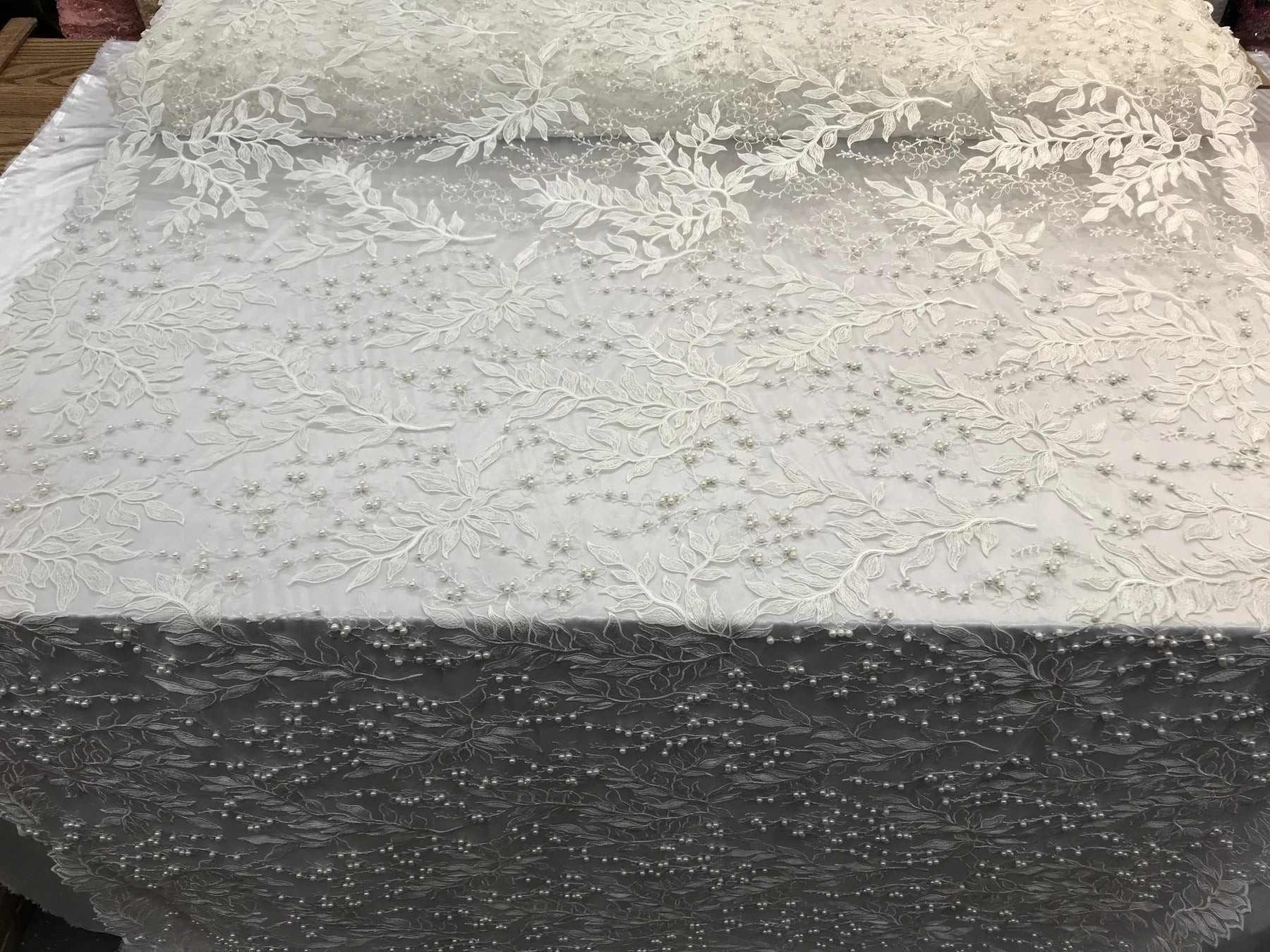 Floral Lace Fabric By the Yard_ Embroidered Beaded FabricICE FABRICSICE FABRICSIvoryFloral Lace Fabric By the Yard_ Embroidered Beaded Fabric ICE FABRICS Ivory