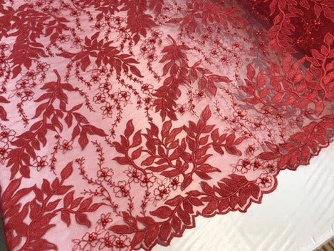 Floral Lace Fabric By the Yard_ Embroidered Beaded FabricICE FABRICSICE FABRICSDark GoldFloral Lace Fabric By the Yard_ Embroidered Beaded Fabric ICE FABRICS Red