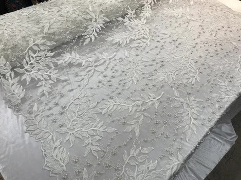 Floral Lace Fabric By the Yard_ Embroidered Beaded FabricICE FABRICSICE FABRICSDark GoldFloral Lace Fabric By the Yard_ Embroidered Beaded Fabric ICE FABRICS Ivory