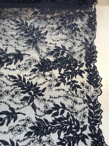 Floral Lace Fabric By the Yard_ Embroidered Beaded FabricICE FABRICSICE FABRICSNavy BlueFloral Lace Fabric By the Yard_ Embroidered Beaded Fabric ICE FABRICS Navy Blue