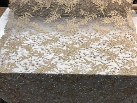 Floral Lace Fabric By the Yard_ Embroidered Beaded FabricICE FABRICSICE FABRICSDark GoldFloral Lace Fabric By the Yard_ Embroidered Beaded Fabric ICE FABRICS Dark Gold