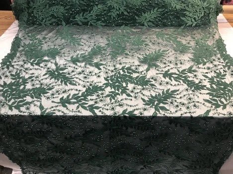 Floral Lace Fabric By the Yard_ Embroidered Beaded FabricICE FABRICSICE FABRICSLight PinkFloral Lace Fabric By the Yard_ Embroidered Beaded Fabric ICE FABRICS Hunter Green