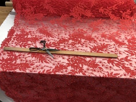 Floral Lace Fabric By the Yard_ Embroidered Beaded FabricICE FABRICSICE FABRICSDark GoldFloral Lace Fabric By the Yard_ Embroidered Beaded Fabric ICE FABRICS Red