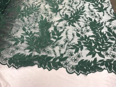 Floral Lace Fabric By the Yard_ Embroidered Beaded FabricICE FABRICSICE FABRICSLight PinkFloral Lace Fabric By the Yard_ Embroidered Beaded Fabric ICE FABRICS Hunter Green