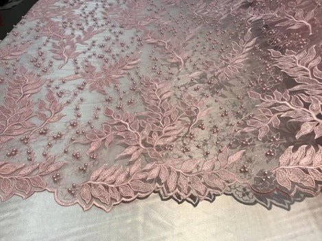 Floral Lace Fabric By the Yard_ Embroidered Beaded FabricICE FABRICSICE FABRICSNavy BlueFloral Lace Fabric By the Yard_ Embroidered Beaded Fabric ICE FABRICS Light Pink