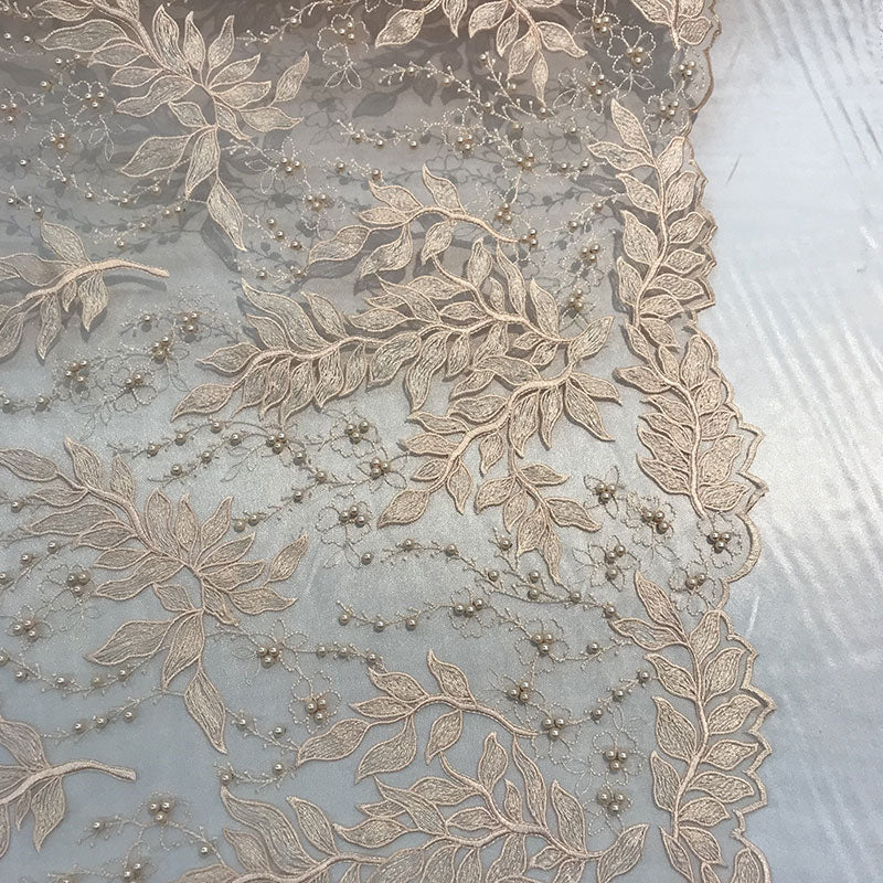 Floral Lace Fabric By the Yard_ Embroidered Beaded FabricICE FABRICSICE FABRICSRedFloral Lace Fabric By the Yard_ Embroidered Beaded Fabric ICE FABRICS Peach