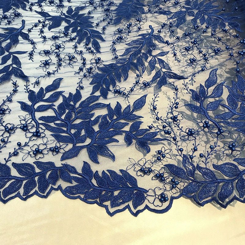Floral Lace Fabric By the Yard_ Embroidered Beaded FabricICE FABRICSICE FABRICSPeachFloral Lace Fabric By the Yard_ Embroidered Beaded Fabric ICE FABRICS Royal Blue