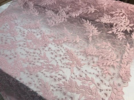 Floral Lace Fabric By the Yard_ Embroidered Beaded FabricICE FABRICSICE FABRICSNavy BlueFloral Lace Fabric By the Yard_ Embroidered Beaded Fabric ICE FABRICS Light Pink