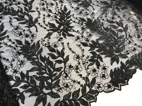 Floral Lace Fabric By the Yard_ Embroidered Beaded FabricICE FABRICSICE FABRICSRedFloral Lace Fabric By the Yard_ Embroidered Beaded Fabric ICE FABRICS Black