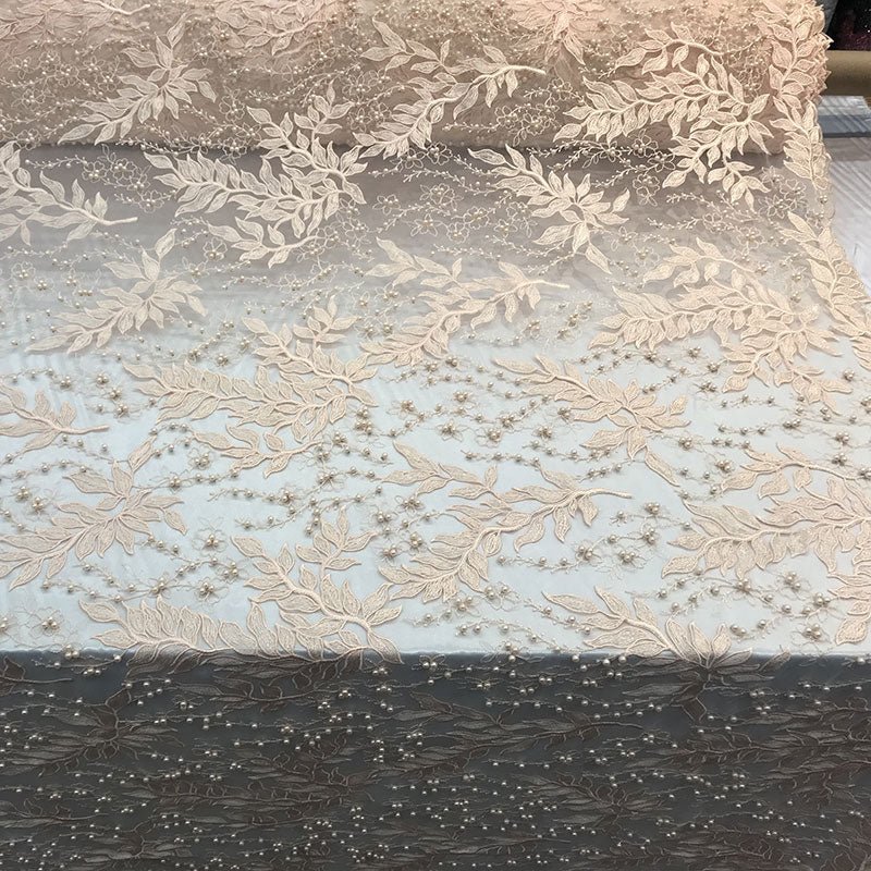 Floral Lace Fabric By the Yard_ Embroidered Beaded FabricICE FABRICSICE FABRICSPeachFloral Lace Fabric By the Yard_ Embroidered Beaded Fabric ICE FABRICS Peach