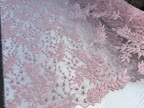 Floral Lace Fabric By the Yard_ Embroidered Beaded FabricICE FABRICSICE FABRICSNavy BlueFloral Lace Fabric By the Yard_ Embroidered Beaded Fabric ICE FABRICS Light Pink
