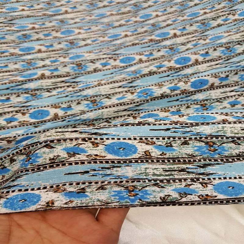 Floral Rayon Small Blue Flowers Printed Fabric