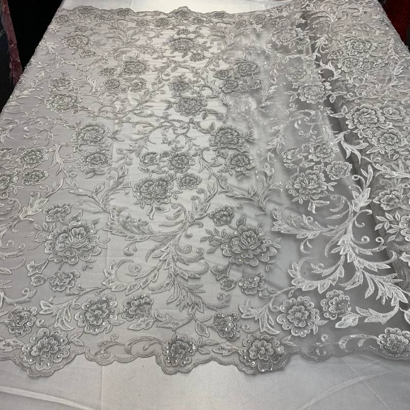 Floral White Lace Fabric | Embroidery Beaded laceICE FABRICSICE FABRICSBy The YardFloral White Lace Fabric | Embroidery Beaded lace ICE FABRICS