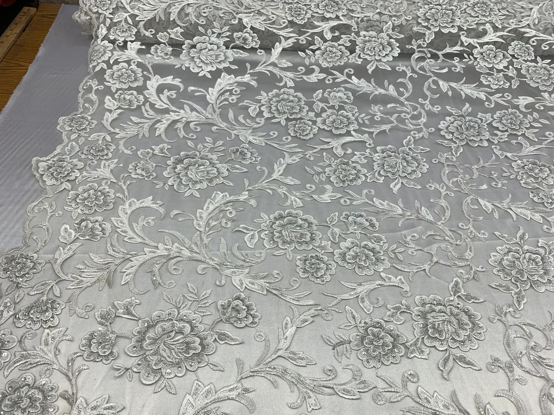 Floral White Lace Fabric | Embroidery Beaded laceICE FABRICSICE FABRICSBy The YardFloral White Lace Fabric | Embroidery Beaded lace ICE FABRICS