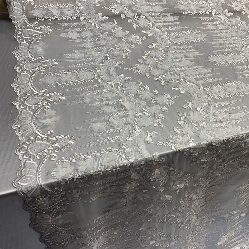 French 3D Flowers/Floral Design Embroidered Mesh Lace Fabric By YardICEFABRICICE FABRICSWhiteFrench 3D Flowers/Floral Design Embroidered Mesh Lace Fabric By Yard ICEFABRIC White