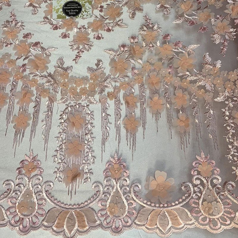 French 3D Flowers/Floral Design Embroidered Mesh Lace Fabric By YardICEFABRICICE FABRICSPink/CoralFrench 3D Flowers/Floral Design Embroidered Mesh Lace Fabric By Yard ICEFABRIC Pink/Coral