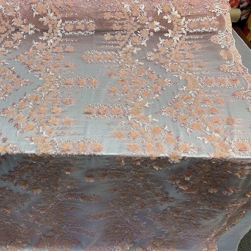 French 3D Flowers/Floral Design Embroidered Mesh Lace Fabric By YardICEFABRICICE FABRICSPink/CoralFrench 3D Flowers/Floral Design Embroidered Mesh Lace Fabric By Yard ICEFABRIC Pink/Coral