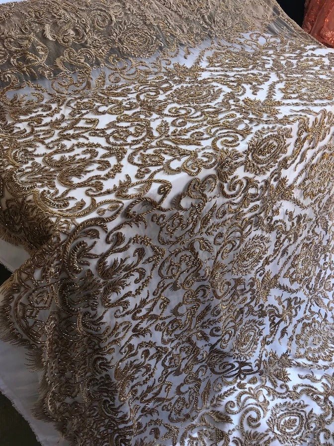 French Beaded Fabric, Lace Fabric Geometric By The YardICE FABRICSICE FABRICSTaupeFrench Beaded Fabric, Lace Fabric Geometric By The Yard ICE FABRICS Taupe